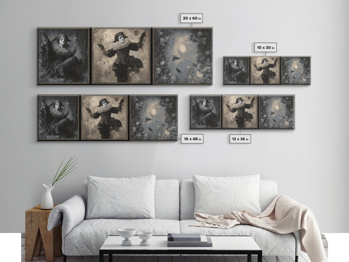 The Phantom Jester, Symbolist Dream Art, Extra Wide Wall Art, Macabre Wall Art, Framed Canvas Print, Halloween Wall Art