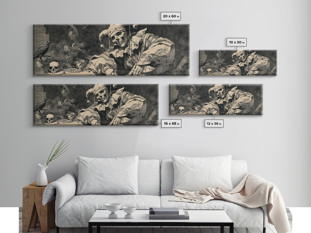 The Phantom Jester, Decadent Gothic Art, Extra Wide Wall Art, Dark Fantasy Wall Art, Framed Canvas Print, Halloween Wall Art
