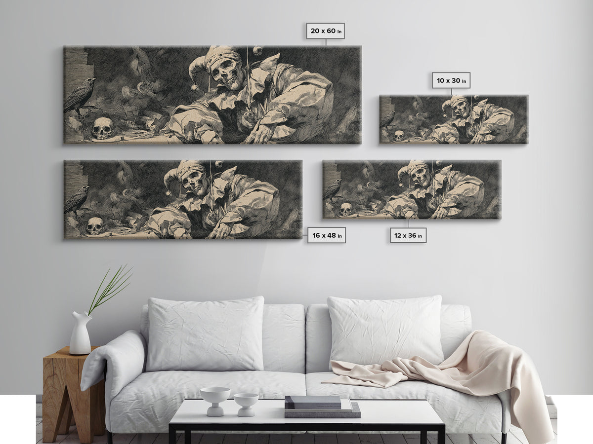 The Phantom Jester, Decadent Gothic Art, Extra Wide Wall Art, Dark Fantasy Wall Art, Framed Canvas Print, Halloween Wall Art
