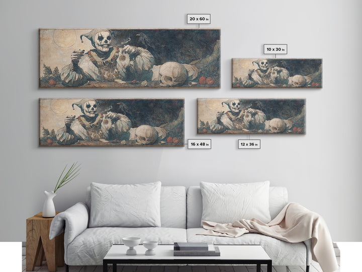 The Phantom Jester, Expressionist Gothic Art, Extra Wide Wall Art, Dark Fantasy Wall Art, Canvas Print, Halloween Wall Art, Halloween Decor