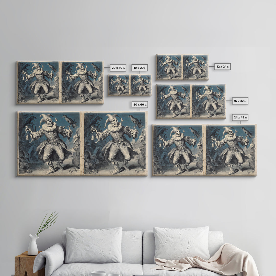 The Phantom Jester, Macabre Folk Print Art, Wide Panoramic Art, Gothic Horror Wall Art, Canvas Print, Halloween Wall Art