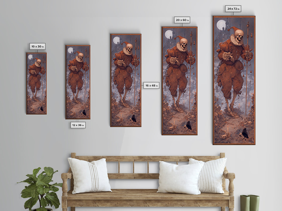 The Phantom Jester, Surreal Apocalyptic Art, Tall Narrow Wall Art, Macabre Wall Art, Canvas Print, Halloween Wall Art
