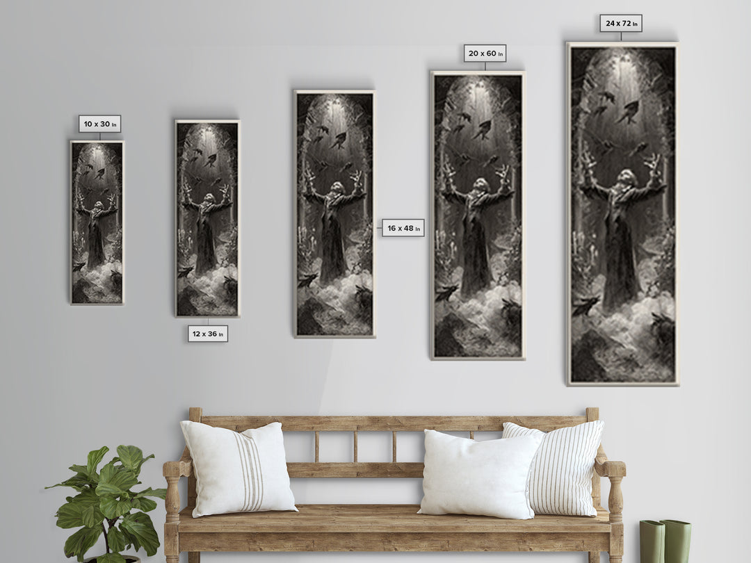 The Marionette Master, Gothic Engraving Art, Tall Narrow Wall Art, Macabre Wall Art, Canvas Print, Halloween Wall Art