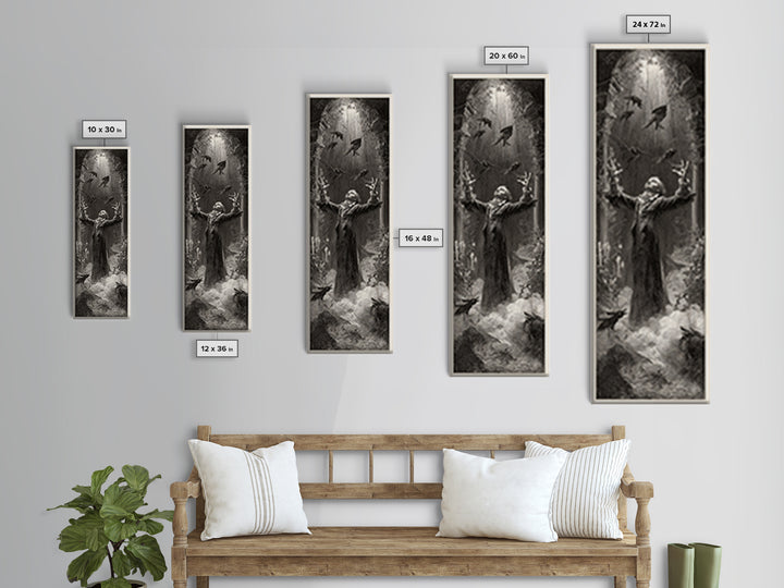 The Marionette Master, Gothic Engraving Art, Tall Narrow Wall Art, Macabre Wall Art, Canvas Print, Halloween Wall Art