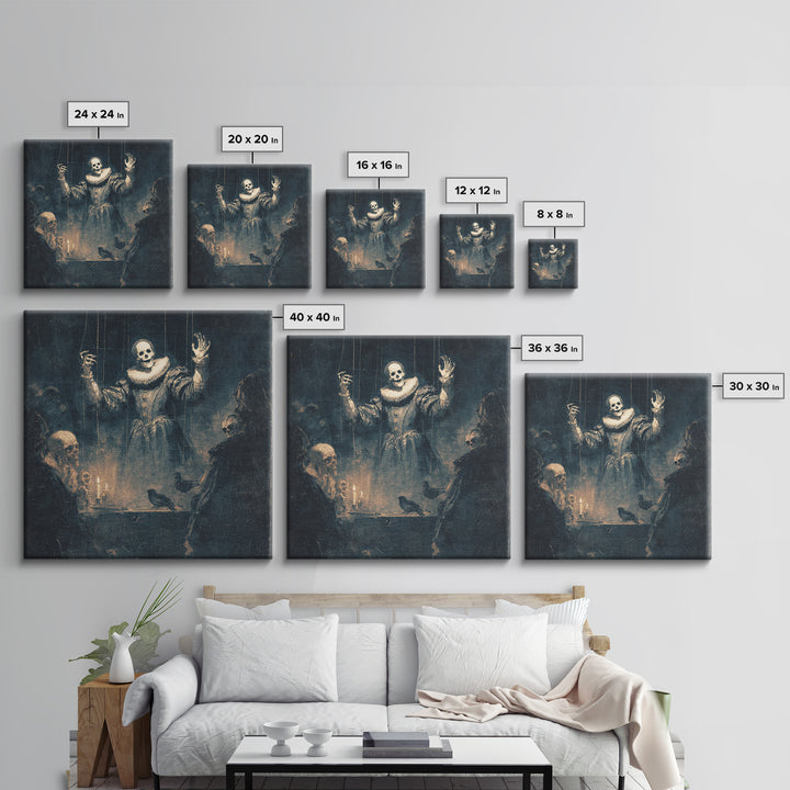 The Marionette Master, Danse Macabre Art, Square Wall Art, Dark Halloween Decor, Framed Canvas Print, Halloween Wall Art