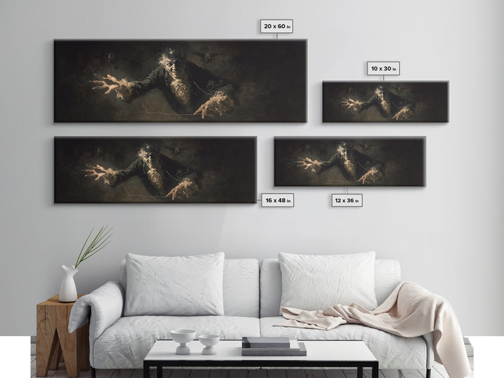 The Marionette Master, Dark Romantic Horror Art, Extra Wide Wall Art, Macabre Wall Art, Framed Canvas Print, Halloween Wall Art