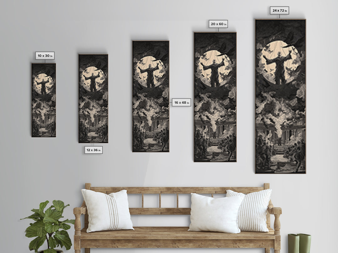The Marionette Master, Architectural Etching Art, Tall Narrow Wall Art, Dark Halloween Decor, Framed Canvas Print