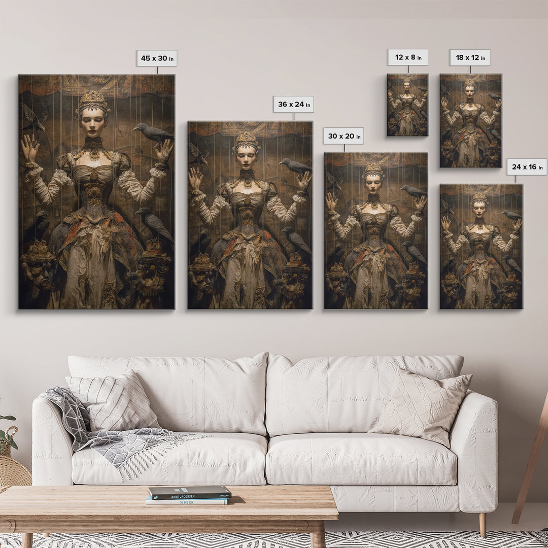The Marionette Master, Ornate Symbolist Art, Vertical Wall Art, Dark Halloween Decor, Canvas Print, Halloween Wall Art