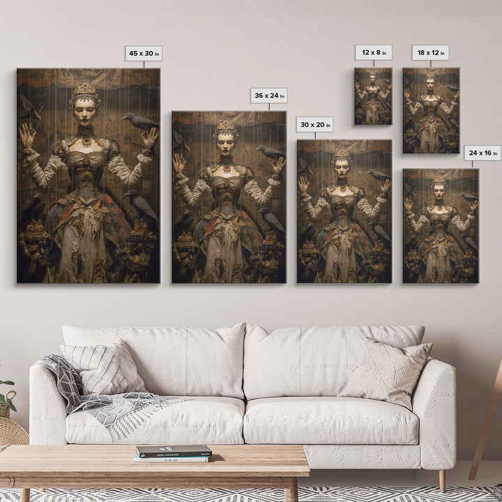 The Marionette Master, Ornate Symbolist Art, Vertical Wall Art, Dark Halloween Decor, Canvas Print, Halloween Wall Art