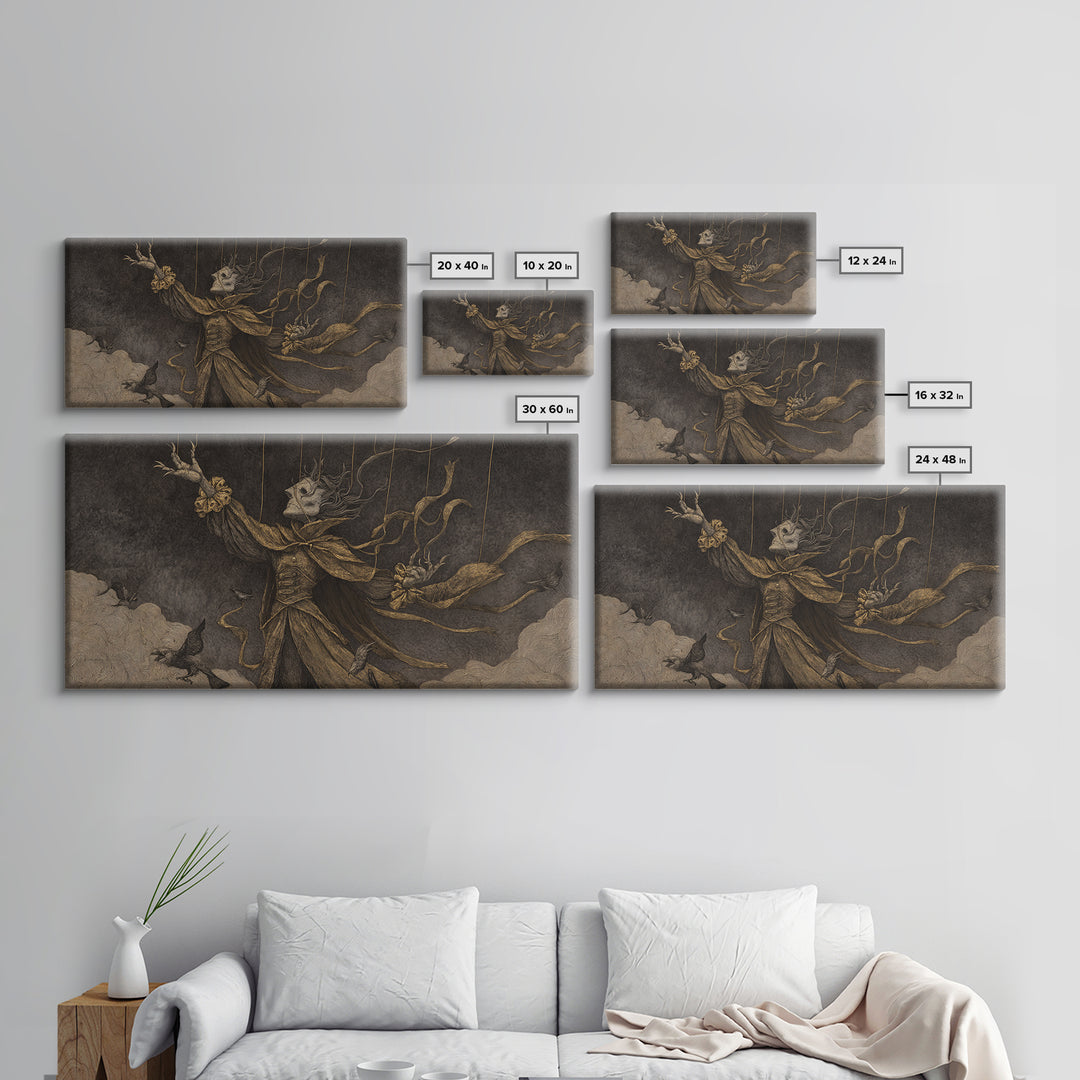 The Marionette Master, Expressionist Nightmare Art, Wide Panoramic Art, Dark Fantasy Wall Art, Canvas Print, Halloween Wall Art