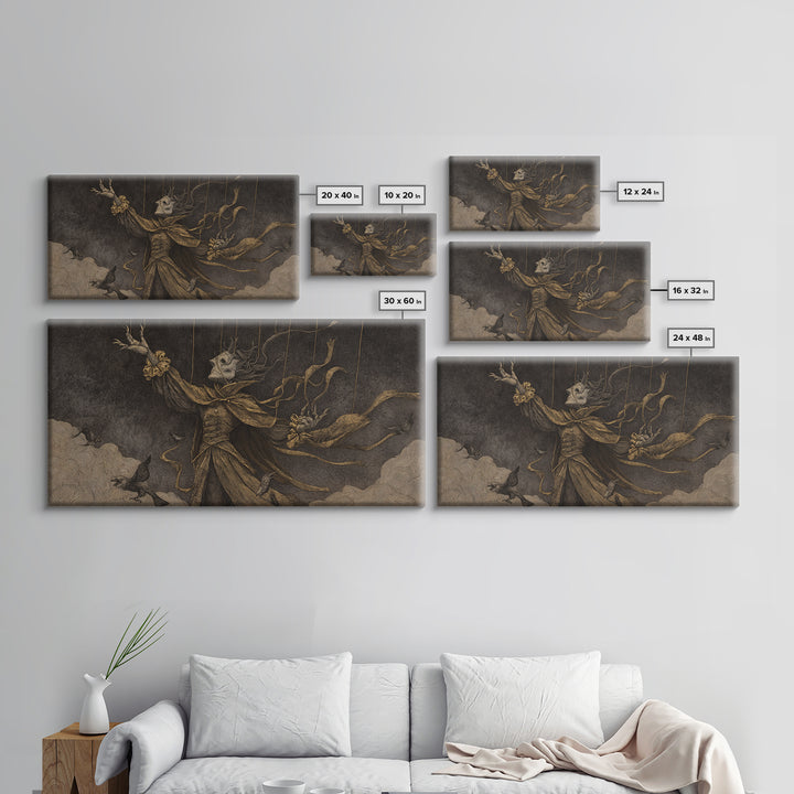 The Marionette Master, Expressionist Nightmare Art, Wide Panoramic Art, Dark Fantasy Wall Art, Canvas Print, Halloween Wall Art