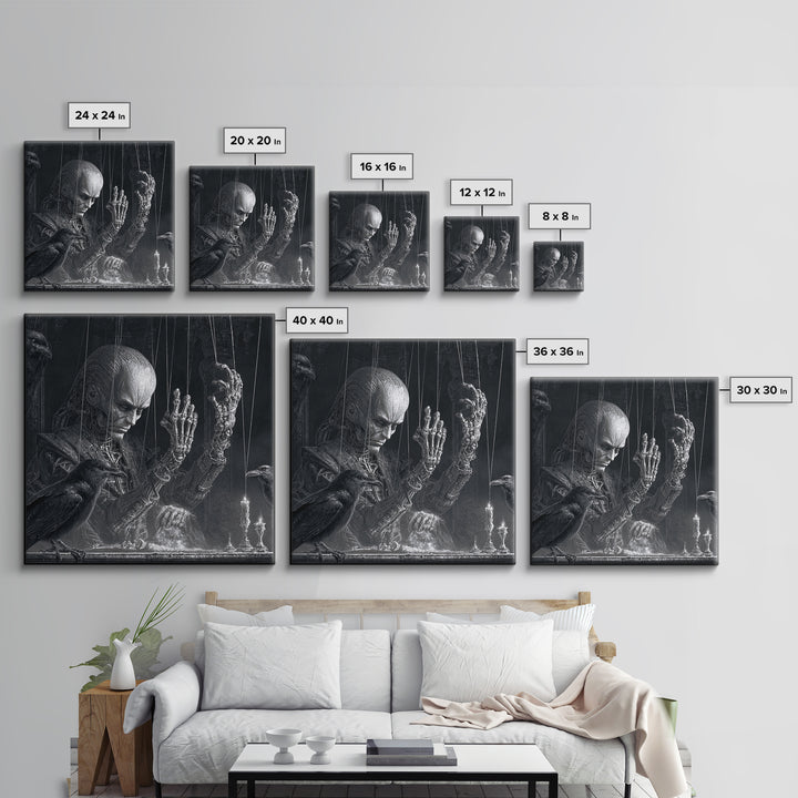 The Marionette Master, Biomechanical Horror Art, Square Wall Art, Dark Halloween Decor, Framed Canvas Print, Halloween Wall Art