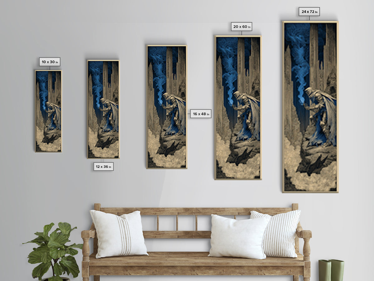 The Spectral Knight, Gothic Engraving Art, Tall Narrow Wall Art, Dark Halloween Decor, Canvas Print, Halloween Wall Art