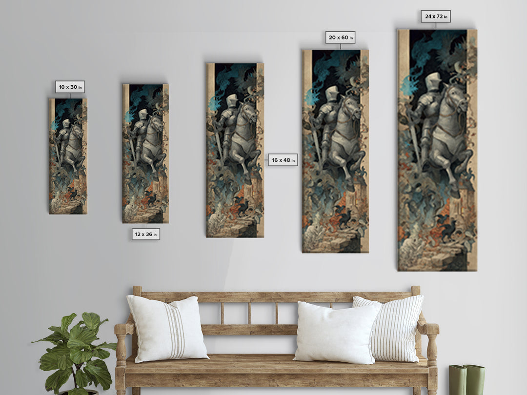 The Spectral Knight, Medieval Grotesque Art, Tall Narrow Wall Art, Gothic Horror Wall Art, Canvas Print, Halloween Wall Art