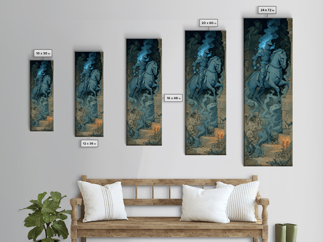 The Spectral Knight, Gothic Nightmare Art, Tall Narrow Wall Art, Macabre Wall Art, Framed Canvas Print, Halloween Wall Art
