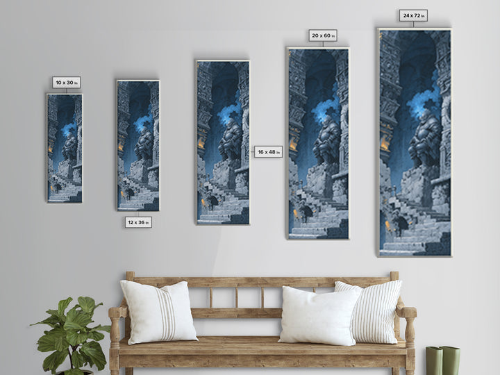 The Spectral Knight, Architectural Etching Art, Tall Narrow Wall Art, Macabre Wall Art, Framed Canvas Print