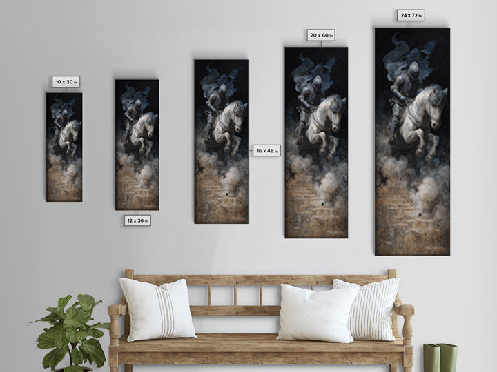 The Spectral Knight, Symbolist Dream Art, Tall Narrow Wall Art, Dark Halloween Decor, Framed Canvas Print, Halloween Wall Art