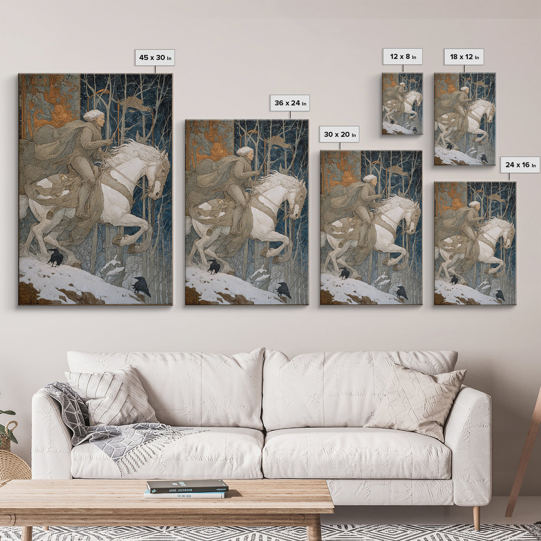 The Spectral Knight, Symbolist Death Art, Vertical Wall Art, Dark Halloween Decor, Canvas Print, Halloween Wall Art