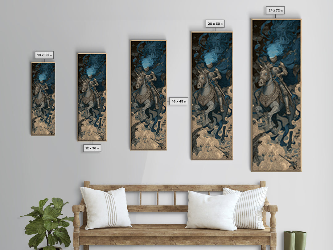 The Spectral Knight, Symbolist Etching Art, Tall Narrow Wall Art, Gothic Horror Wall Art, Framed Canvas Print, Halloween Wall Art