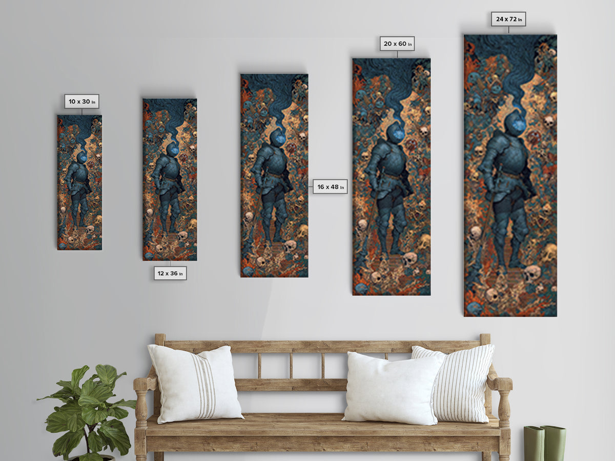 The Spectral Knight, Grotesque Carnival Art, Tall Narrow Wall Art, Dark Halloween Decor, Framed Canvas Print, Halloween Wall Art