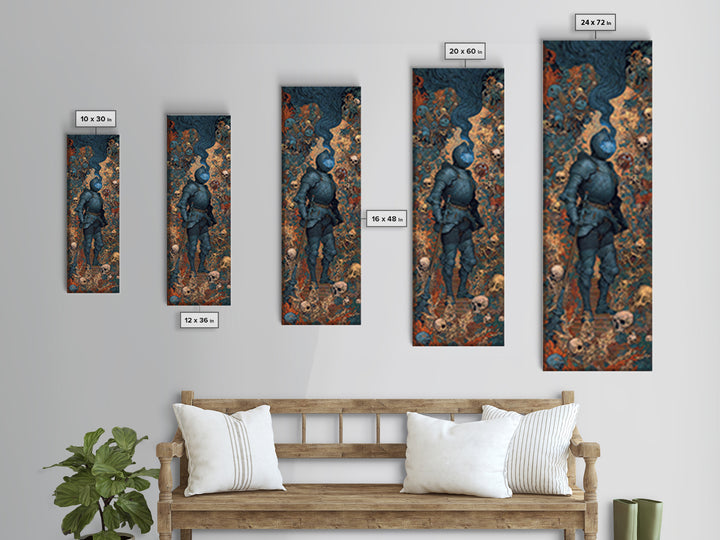 The Spectral Knight, Grotesque Carnival Art, Tall Narrow Wall Art, Dark Halloween Decor, Framed Canvas Print, Halloween Wall Art