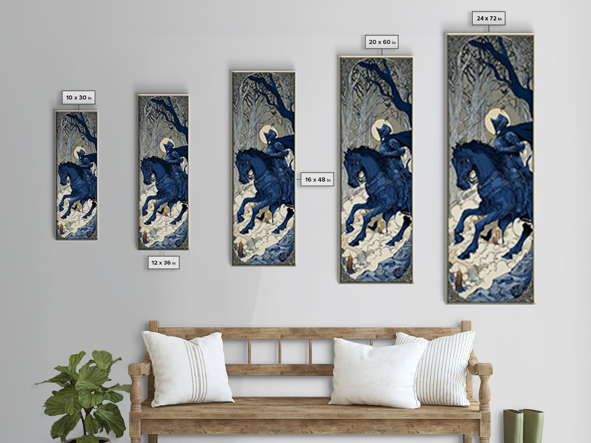 The Spectral Knight, Decadent Line Art, Tall Narrow Wall Art, Dark Fantasy Wall Art, Canvas Print, Halloween Wall Art