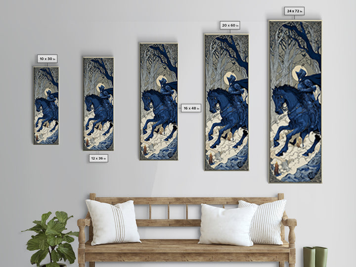 The Spectral Knight, Decadent Line Art, Tall Narrow Wall Art, Dark Fantasy Wall Art, Canvas Print, Halloween Wall Art