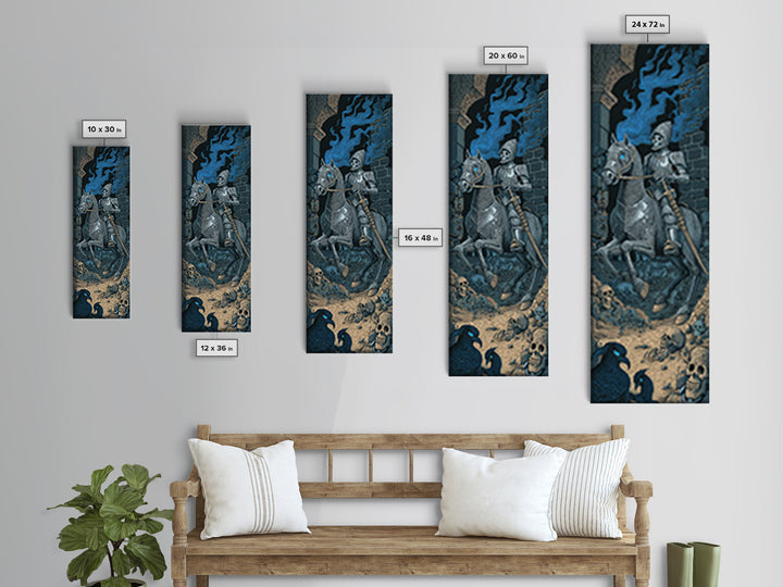 The Spectral Knight, Macabre Folk Print Art, Tall Narrow Wall Art, Gothic Horror Wall Art, Canvas Print, Halloween Wall Art