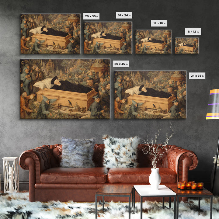 The Coffin Sleeper, Medieval Grotesque Art, Landscape Wall Art, Macabre Wall Art, Framed Canvas Print, Halloween Wall Art