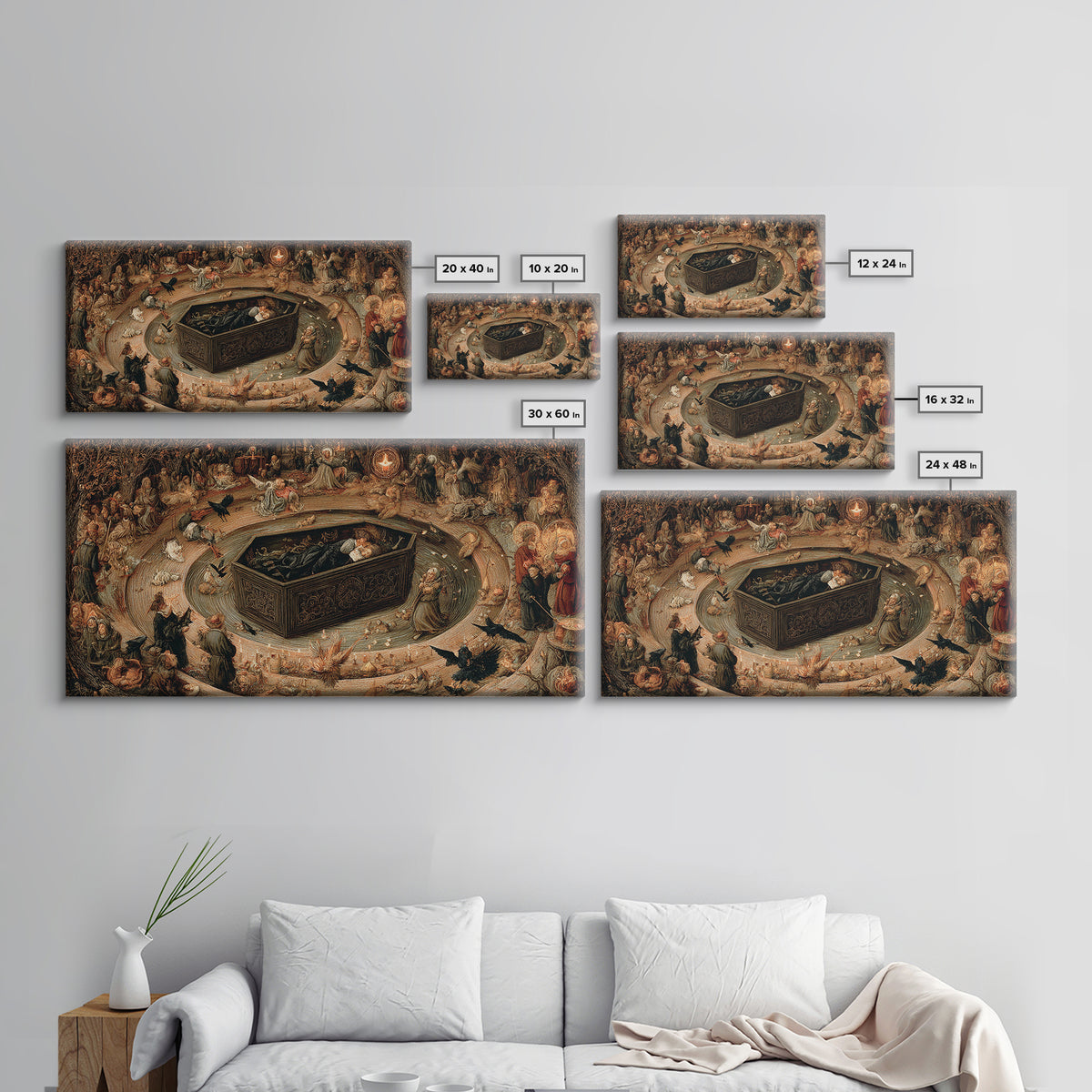 The Coffin Sleeper, Northern Renaissance Horror, Wide Panoramic Art, Dark Halloween Decor, Canvas Print, Halloween Wall Art