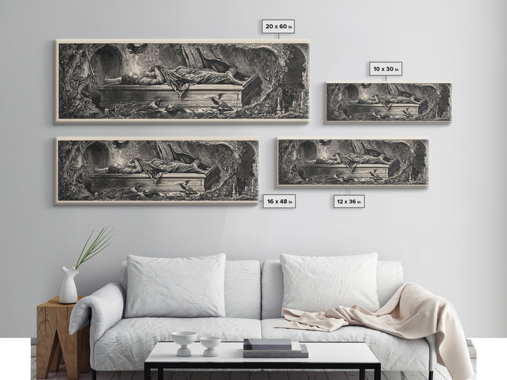 The Coffin Sleeper, Renaissance Engraving Art, Extra Wide Wall Art, Gothic Horror Wall Art, Canvas Print, Halloween Wall Art