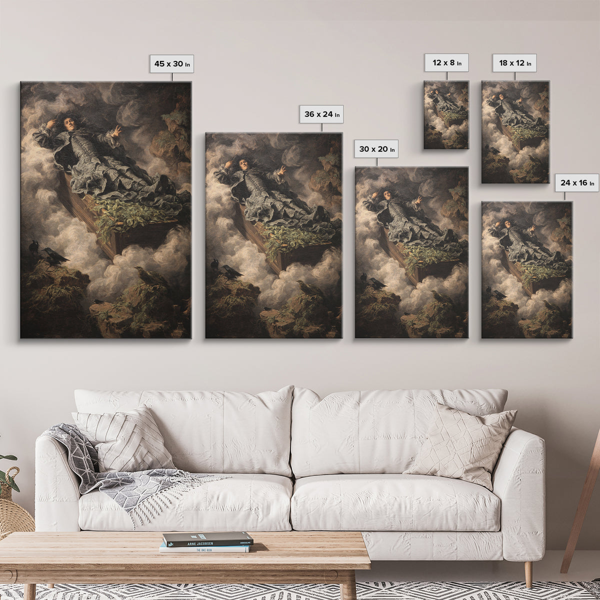 The Coffin Sleeper, Baroque Witchcraft Art, Vertical Wall Art, Macabre Wall Art, Framed Canvas Print, Halloween Wall Art