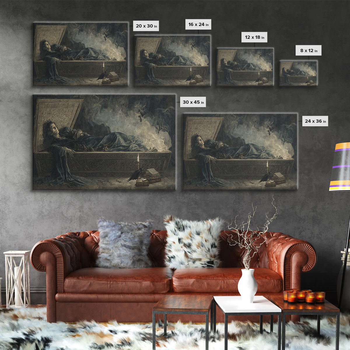 The Coffin Sleeper, Visionary Gothic Art, Wide Panoramic Art, Dark Fantasy Wall Art, Framed Canvas Print, Halloween Wall Art