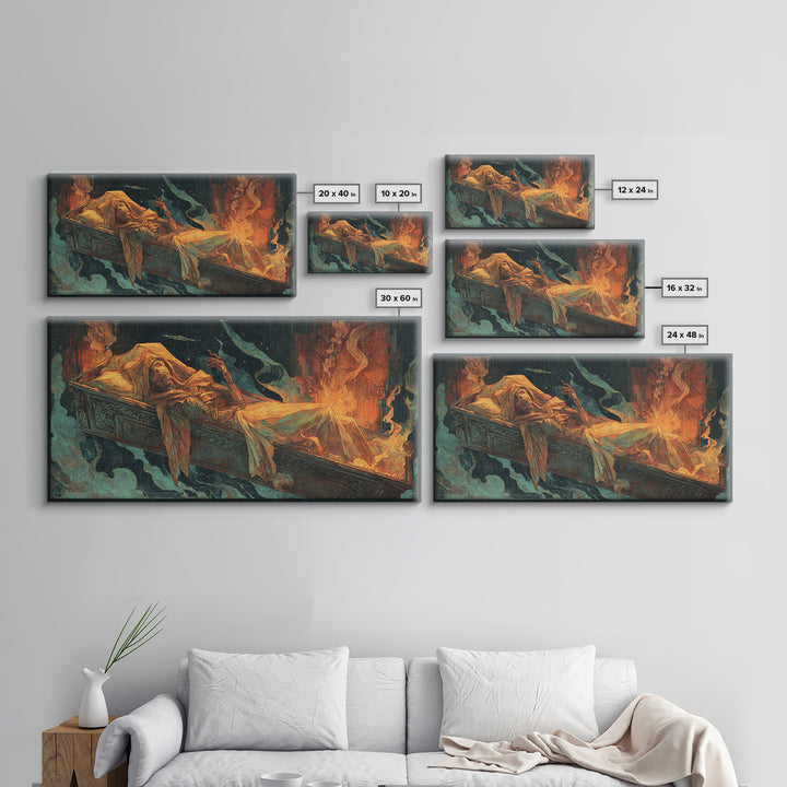 The Coffin Sleeper, Apocalyptic Romantic Art, Wide Panoramic Art, Dark Halloween Decor, Canvas Print, Halloween Wall Art, Dark Fantasy Art