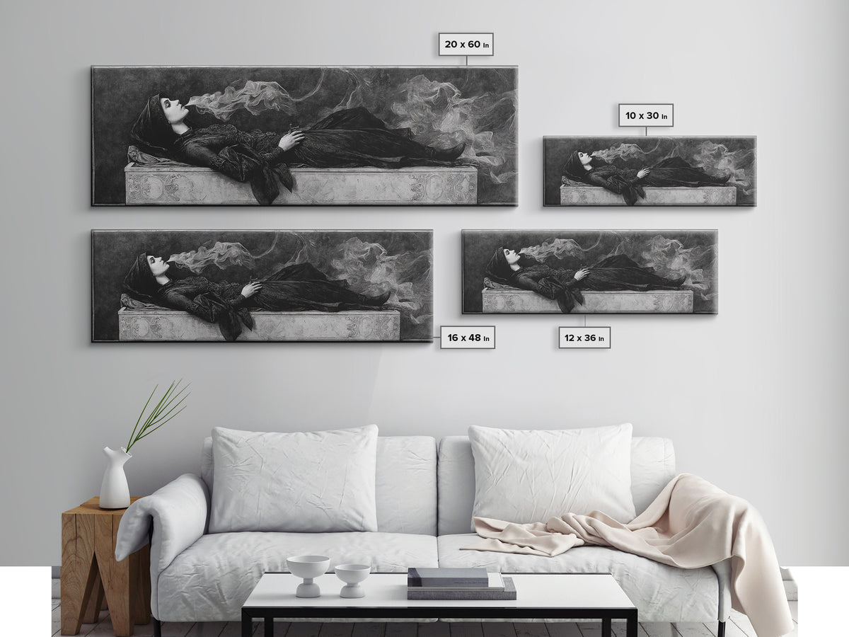 The Coffin Sleeper, Dark Symbolist Art, Extra Wide Wall Art, Gothic Horror Wall Art, Canvas Print, Halloween Wall Art