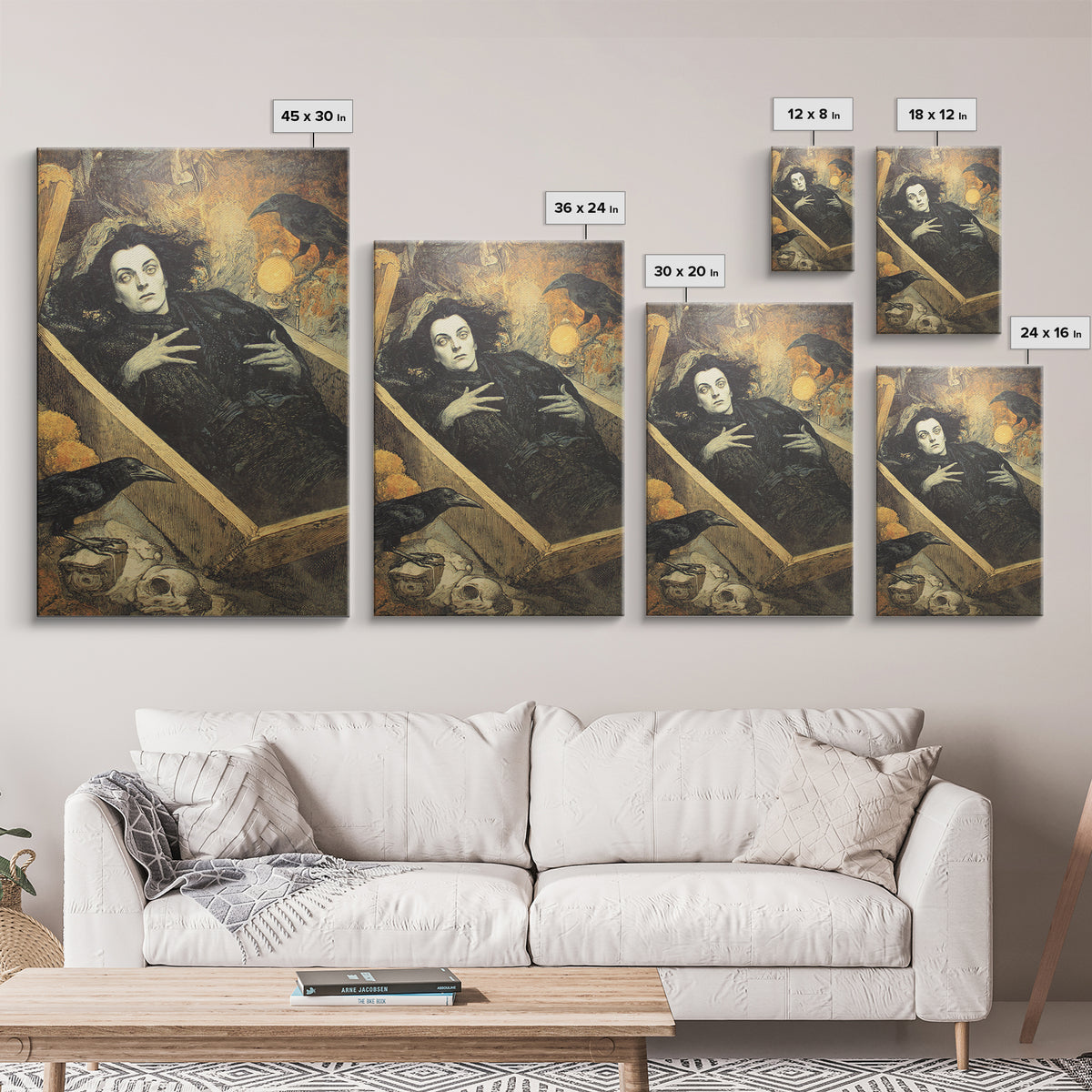 The Coffin Sleeper, Symbolist Etching Art, Vertical Wall Art, Gothic Horror Wall Art, Framed Canvas Print, Halloween Wall Art