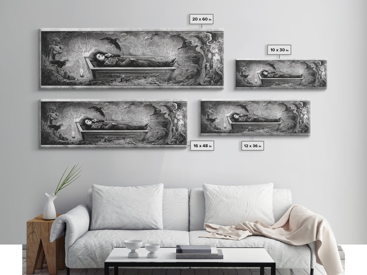 The Coffin Sleeper, Expressionist Nightmare Art, Extra Wide Wall Art, Gothic Horror Wall Art, Framed Canvas Print, Halloween Wall Art
