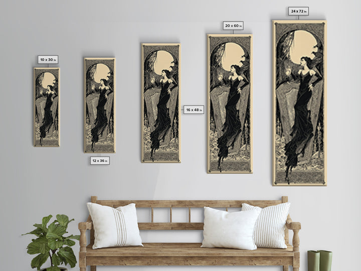 The Coffin Sleeper, Decadent Line Art, Tall Narrow Wall Art, Gothic Horror Wall Art, Canvas Print, Halloween Wall Art