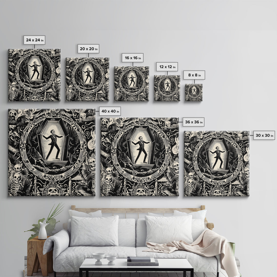 The Coffin Sleeper, Macabre Folk Print Art, Square Wall Art, Dark Halloween Decor, Canvas Print, Halloween Wall Art