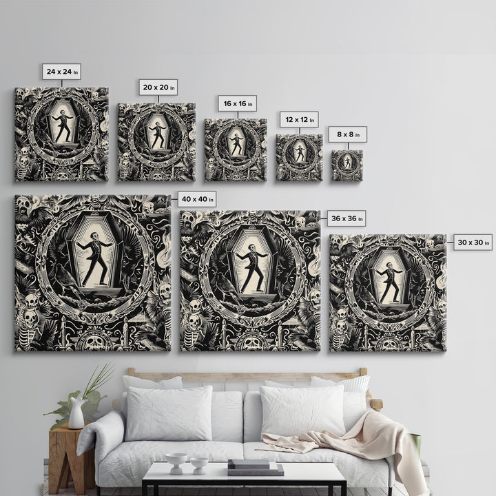 The Coffin Sleeper, Macabre Folk Print Art, Square Wall Art, Dark Halloween Decor, Canvas Print, Halloween Wall Art