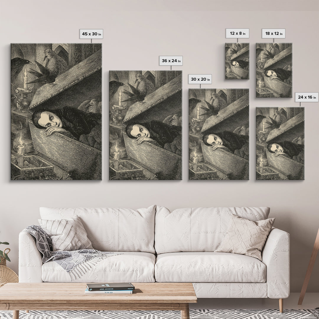 The Coffin Sleeper, Victorian Macabre Art, Vertical Wall Art, Gothic Horror Wall Art, Canvas Print, Halloween Wall Art