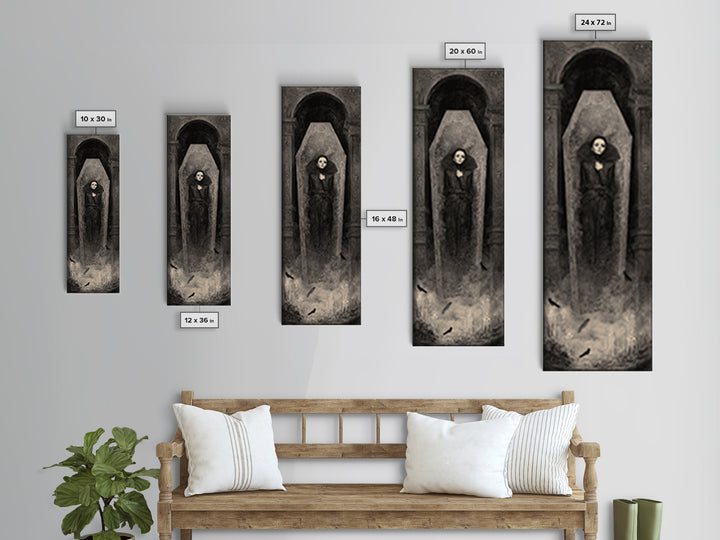 The Coffin Sleeper, Surreal Apocalyptic Art, Tall Narrow Wall Art, Gothic Horror Wall Art, Canvas Print, Halloween Wall Art