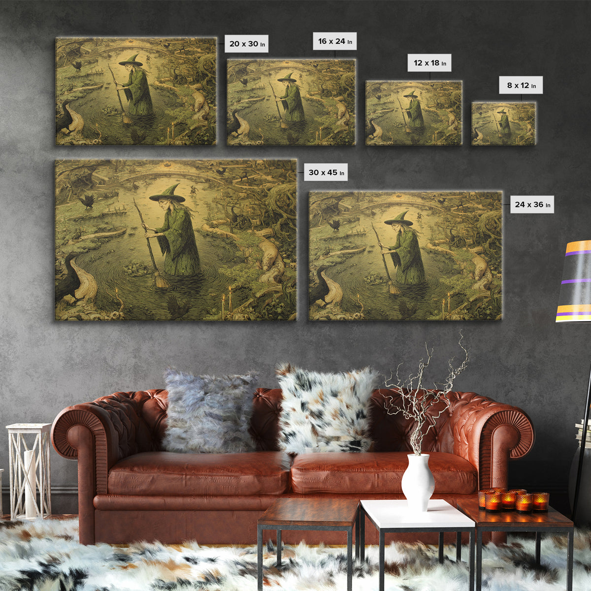 The Swamp Witch, Medieval Grotesque Art, Landscape Wall Art, Gothic Horror Wall Art, Canvas Print, Halloween Wall Art