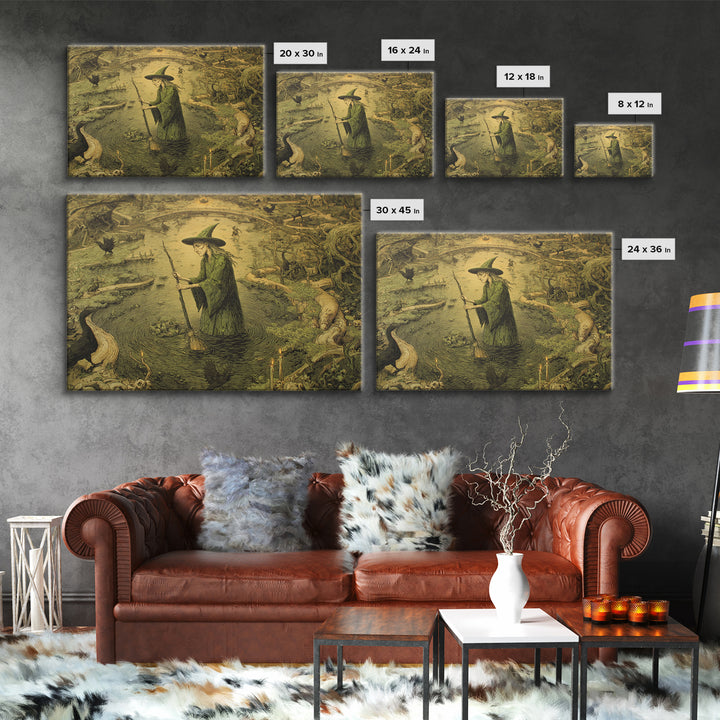 The Swamp Witch, Medieval Grotesque Art, Landscape Wall Art, Gothic Horror Wall Art, Canvas Print, Halloween Wall Art