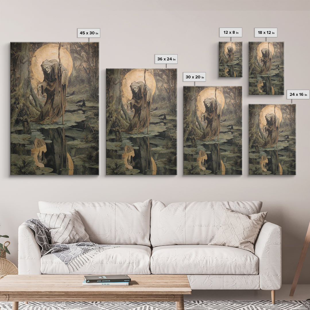 The Swamp Witch, Dark Renaissance Art, Vertical Wall Art, Gothic Horror Wall Art, Canvas Print, Halloween Wall Art