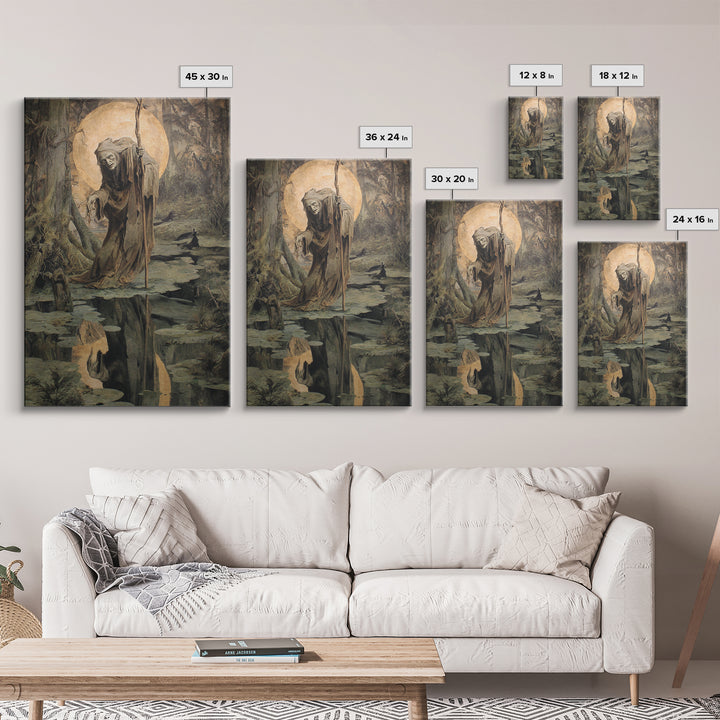 The Swamp Witch, Dark Renaissance Art, Vertical Wall Art, Gothic Horror Wall Art, Canvas Print, Halloween Wall Art