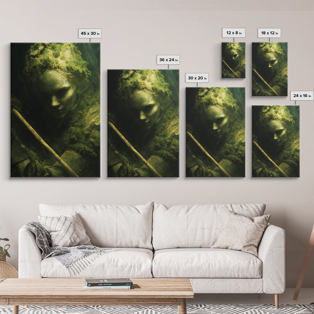 The Swamp Witch, Gothic Nightmare Art, Vertical Wall Art, Dark Halloween Decor, Framed Canvas Print, Halloween Wall Art