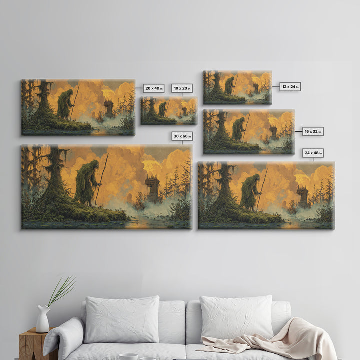 The Swamp Witch, Apocalyptic Romantic Art, Wide Panoramic Art, Dark Halloween Decor, Canvas Print, Halloween Wall Art, Macabre Wall Art