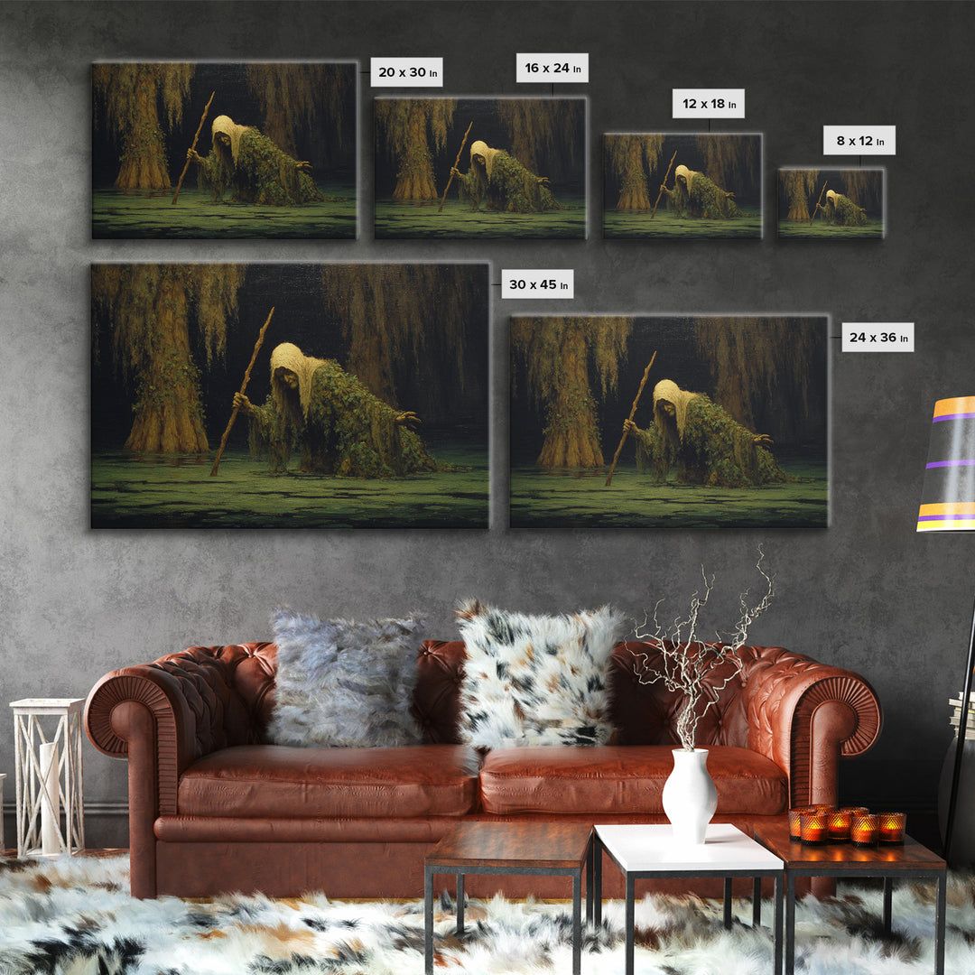 The Swamp Witch, Symbolist Gothic Landscape, Landscape Wall Art, Dark Halloween Decor, Canvas Print, Halloween Wall Art, Dark Fantasy Art