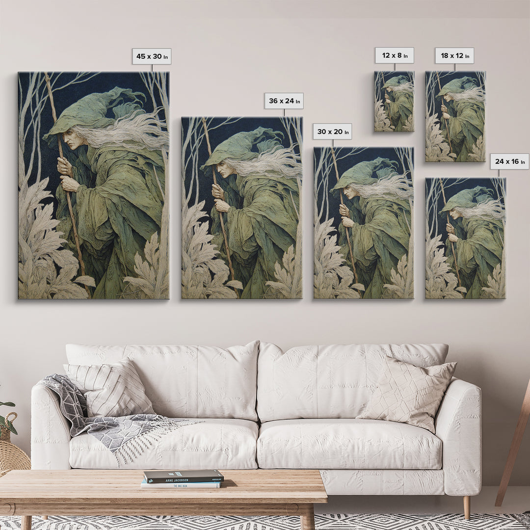 The Swamp Witch, Symbolist Death Art, Vertical Wall Art, Macabre Wall Art, Framed Canvas Print, Halloween Wall Art